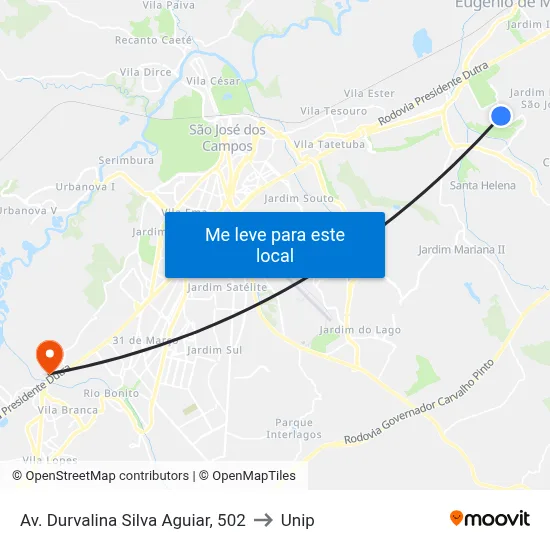 Av. Durvalina Silva Aguiar, 502 to Unip map