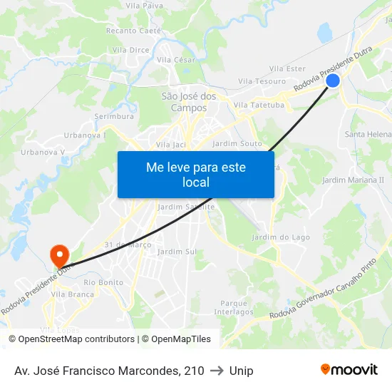 Av. José Francisco Marcondes, 210 to Unip map