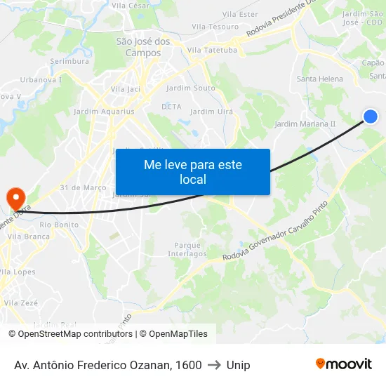 Av. Antônio Frederico Ozanan, 1600 to Unip map