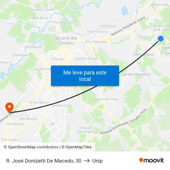 R. José Donizetti De Macedo, 30 to Unip map