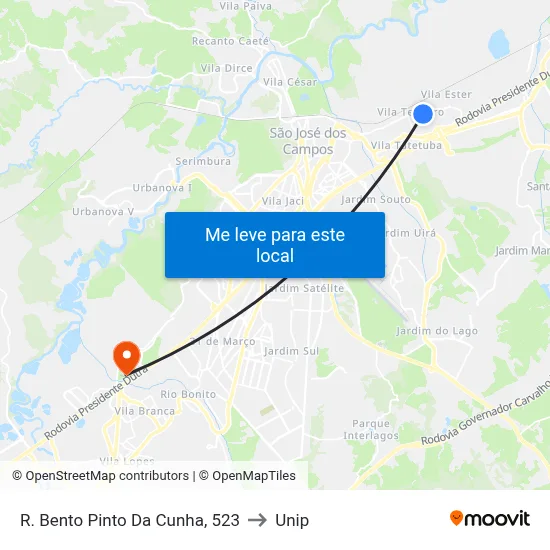 R. Bento Pinto Da Cunha, 523 to Unip map