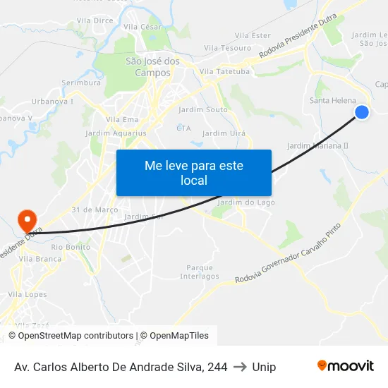 Av. Carlos Alberto De Andrade Silva, 244 to Unip map