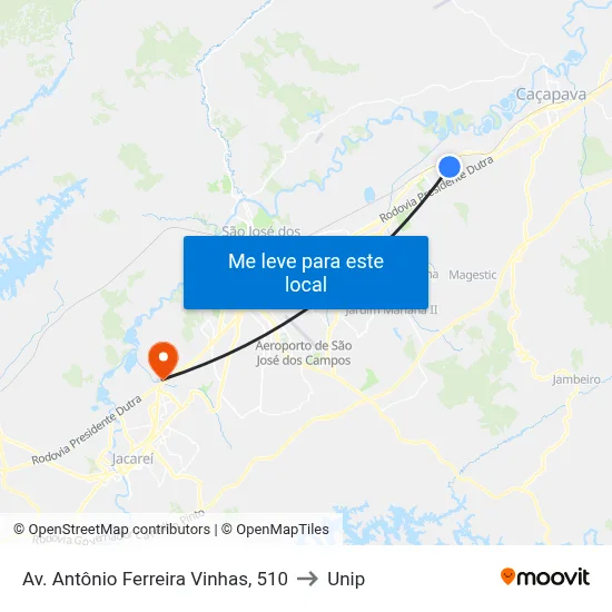 Av. Antônio Ferreira Vinhas, 510 to Unip map