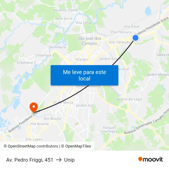Av. Pedro Friggi, 451 to Unip map