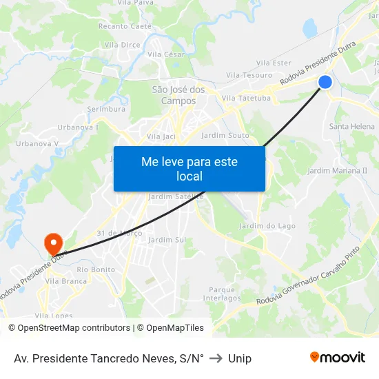 Av. Presidente Tancredo Neves, S/N° to Unip map