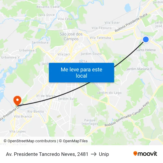 Av. Presidente Tancredo Neves, 2481 to Unip map