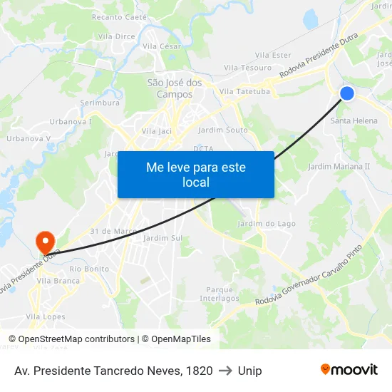 Av. Presidente Tancredo Neves, 1820 to Unip map