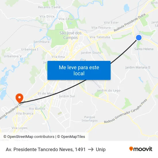 Av. Presidente Tancredo Neves, 1491 to Unip map