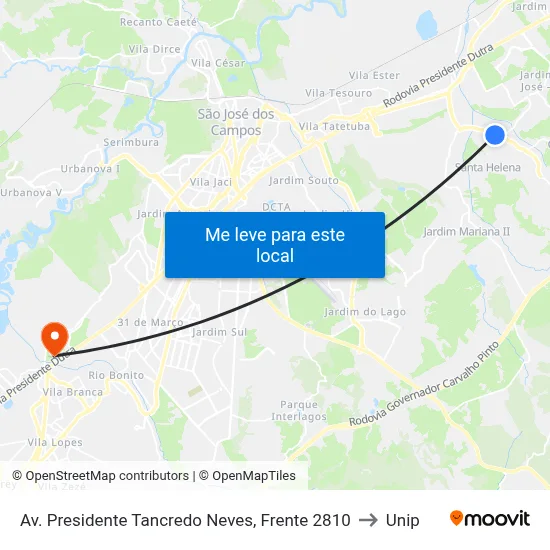 Av. Presidente Tancredo Neves, Frente 2810 to Unip map