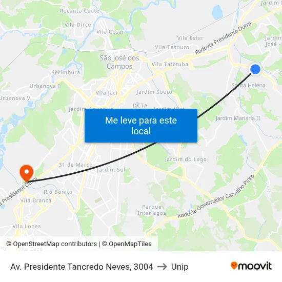 Av. Presidente Tancredo Neves, 3004 to Unip map