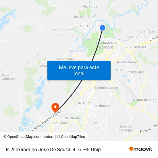 R. Alexandrino José De Souza, 416 to Unip map
