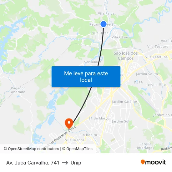Av. Juca Carvalho, 741 to Unip map