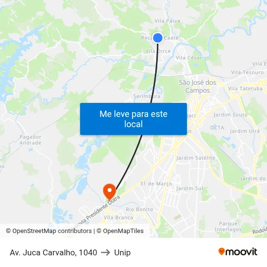 Av. Juca Carvalho, 1040 to Unip map
