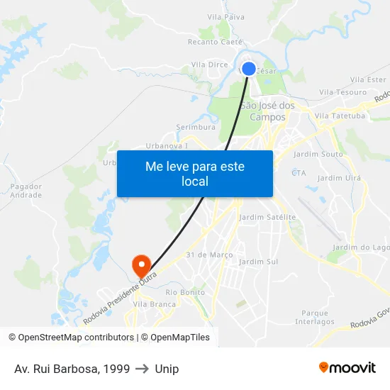 Av. Rui Barbosa, 1999 to Unip map