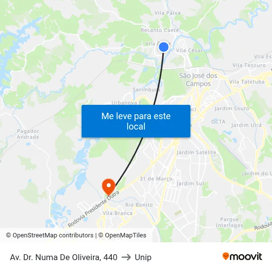Av. Dr. Numa De Oliveira, 440 to Unip map