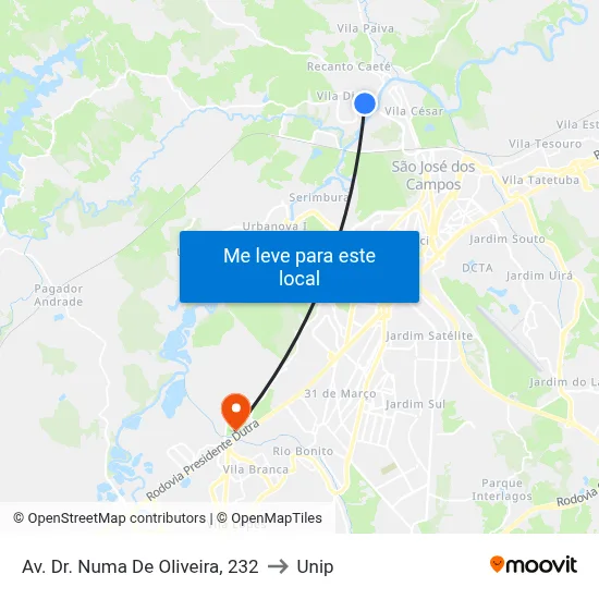 Av. Dr. Numa De Oliveira, 232 to Unip map