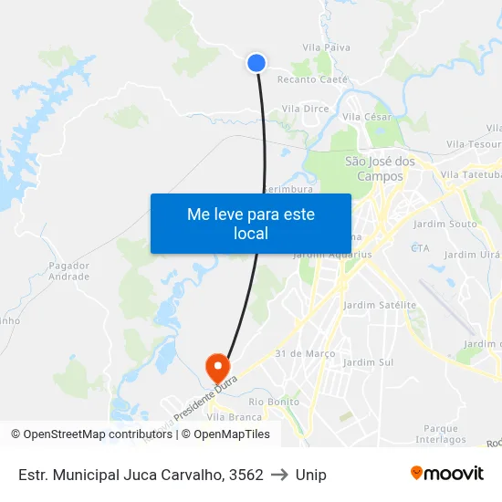 Estr. Municipal Juca Carvalho, 3562 to Unip map