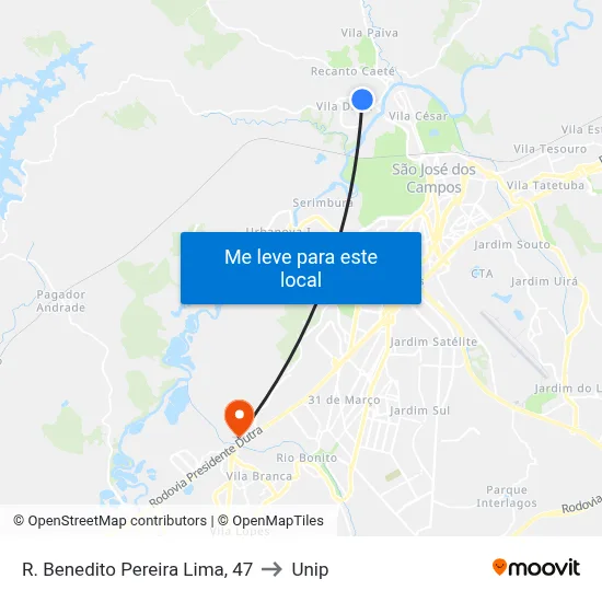R. Benedito Pereira Lima, 47 to Unip map