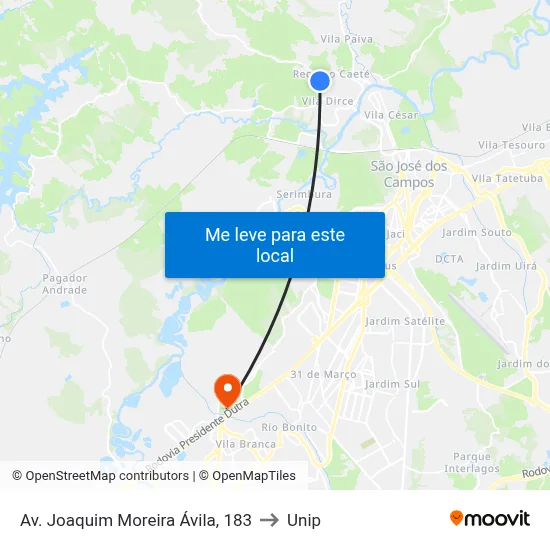 Av. Joaquim Moreira Ávila, 183 to Unip map