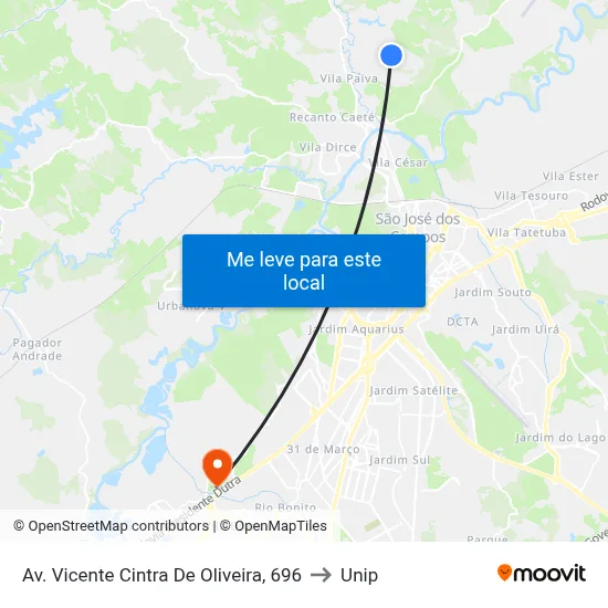 Av. Vicente Cintra De Oliveira, 696 to Unip map