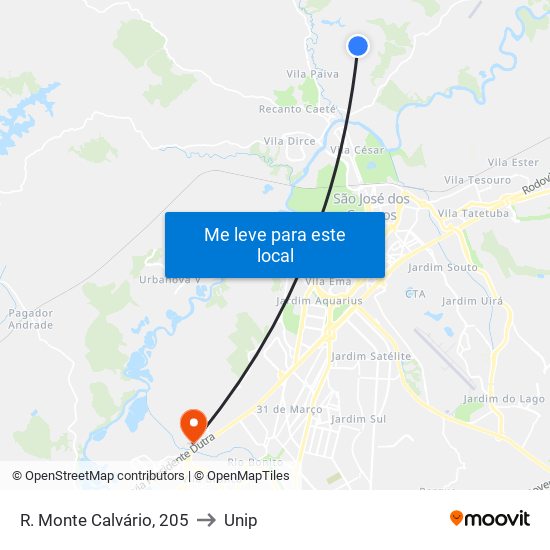 R. Monte Calvário, 205 to Unip map
