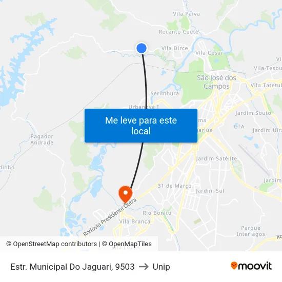Estr. Municipal Do Jaguari, 9503 to Unip map