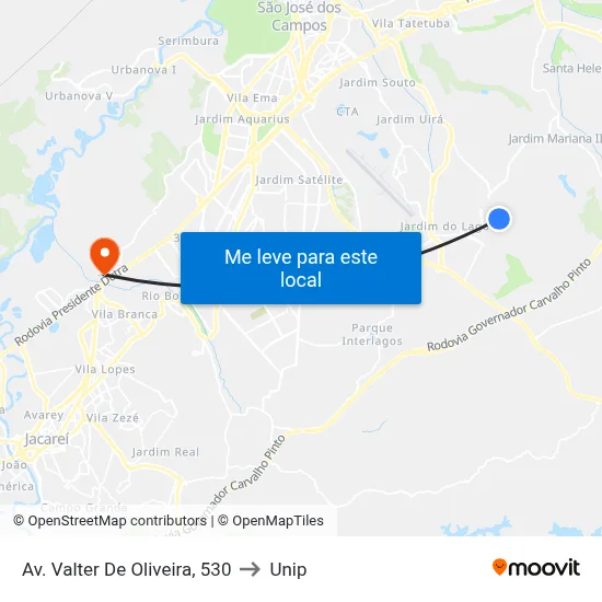 Av. Valter De Oliveira, 530 to Unip map