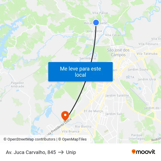 Av. Juca Carvalho, 845 to Unip map