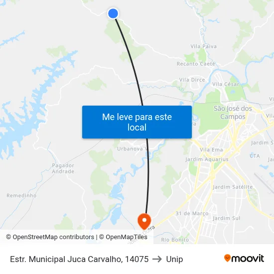 Estr. Municipal Juca Carvalho, 14075 to Unip map