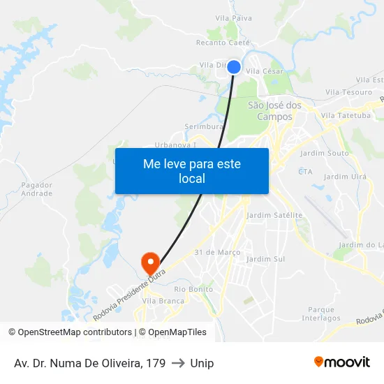 Av. Dr. Numa De Oliveira, 179 to Unip map