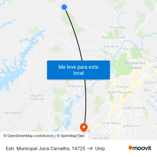 Estr. Municipal Juca Carvalho, 14725 to Unip map