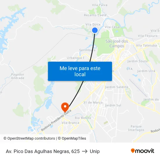 Av. Pico Das Agulhas Negras, 625 to Unip map