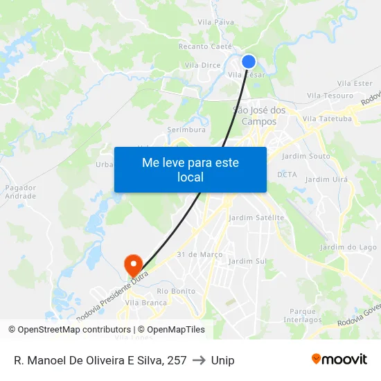R. Manoel De Oliveira E Silva, 257 to Unip map