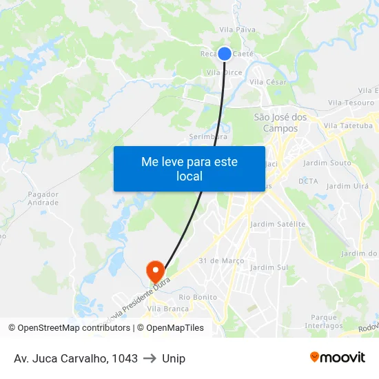 Av. Juca Carvalho, 1043 to Unip map