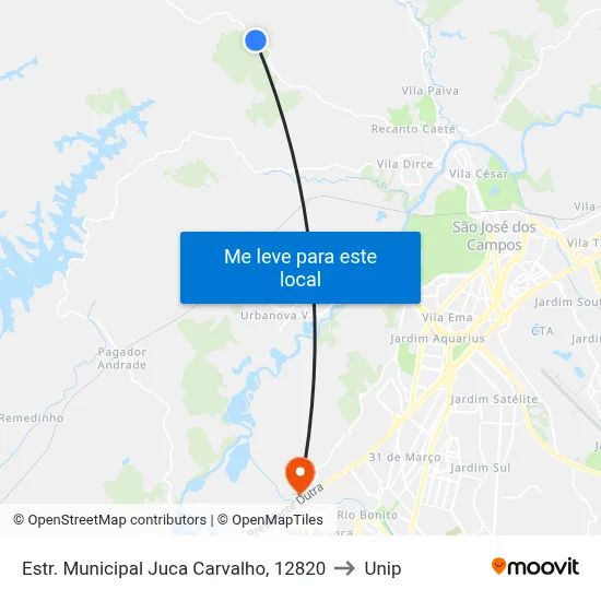 Estr. Municipal Juca Carvalho, 12820 to Unip map