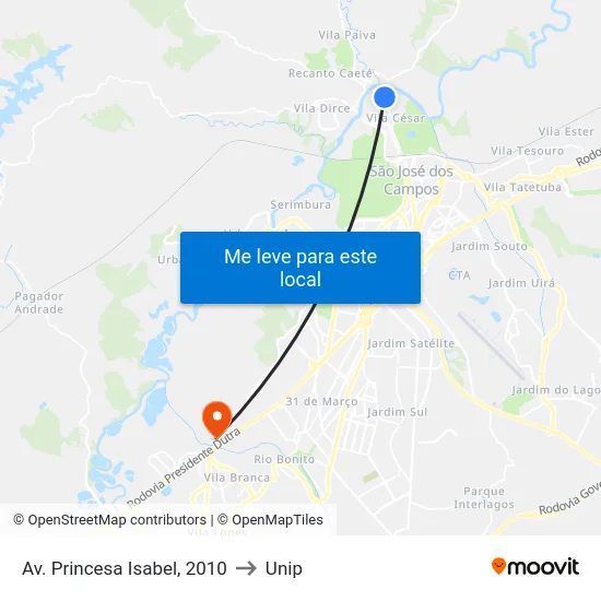 Av. Princesa Isabel, 2010 to Unip map