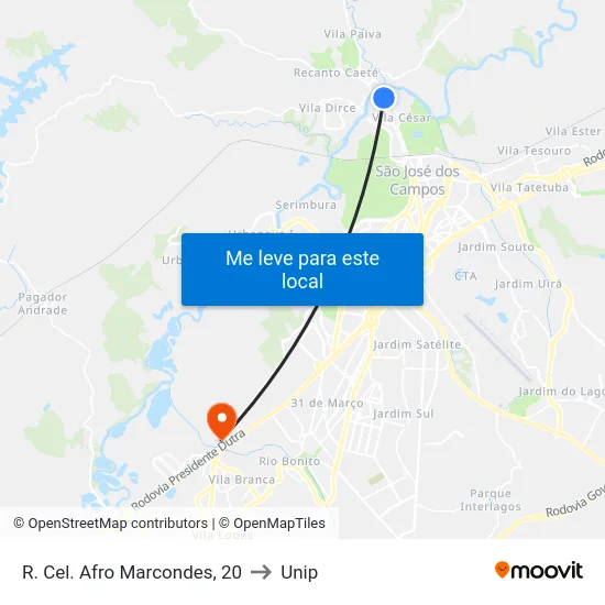 R. Cel. Afro Marcondes, 20 to Unip map