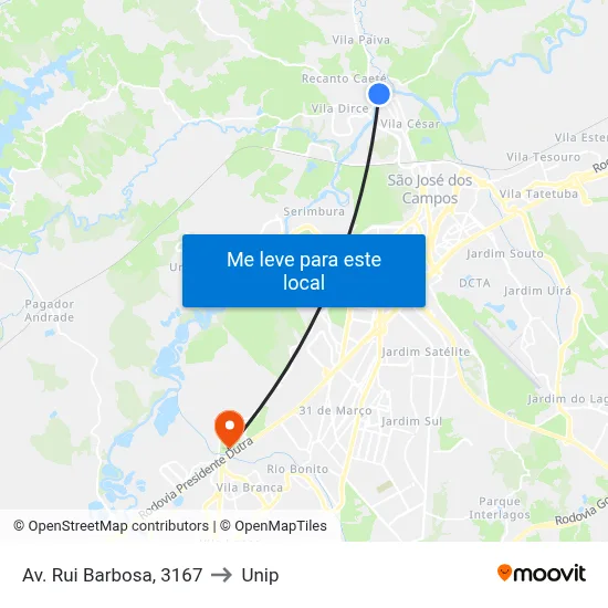 Av. Rui Barbosa, 3167 to Unip map