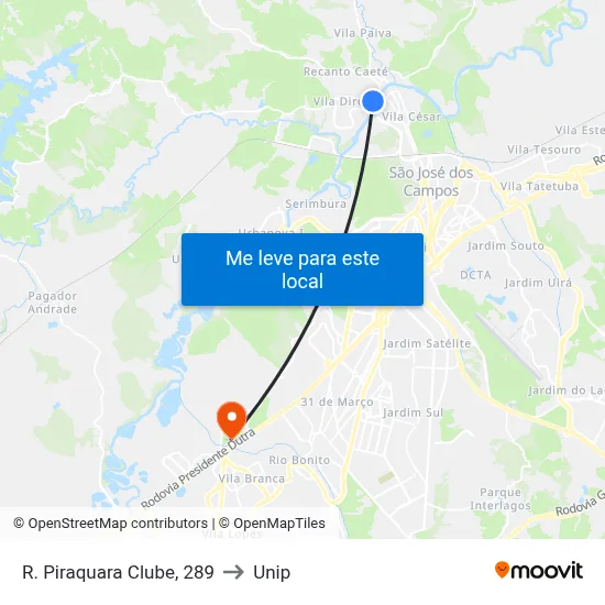 R. Piraquara Clube, 289 to Unip map