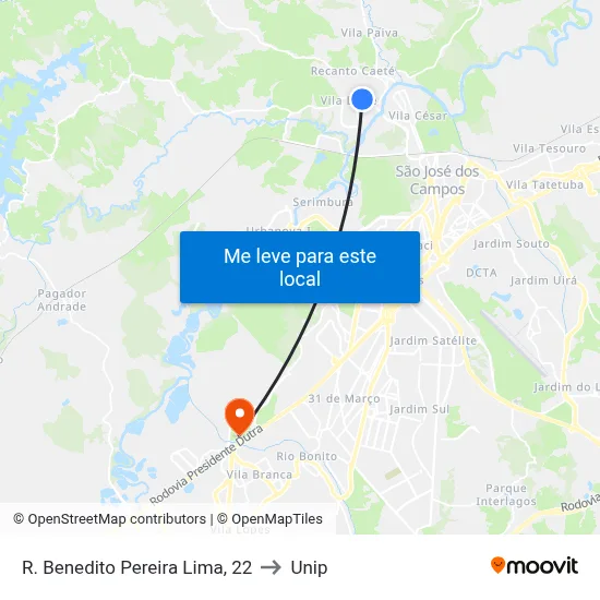 R. Benedito Pereira Lima, 22 to Unip map