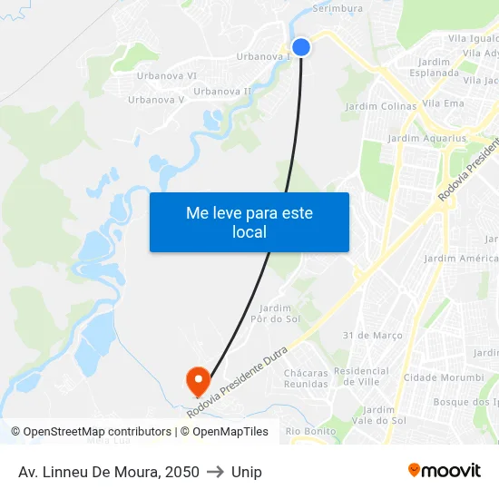 Av. Linneu De Moura, 2050 to Unip map
