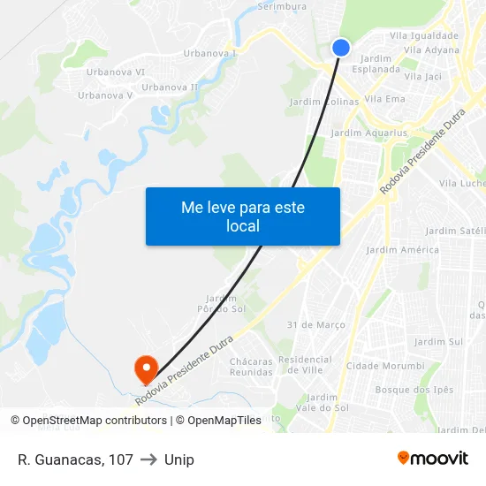 R. Guanacas, 107 to Unip map