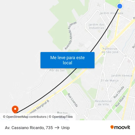 Av. Cassiano Ricardo, 735 to Unip map