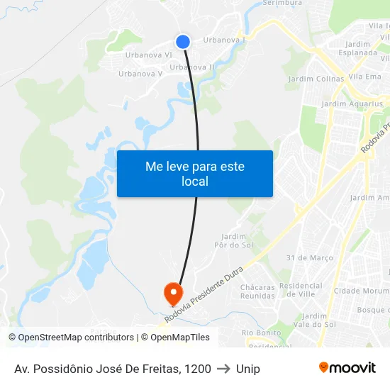 Av. Possidônio José De Freitas, 1200 to Unip map