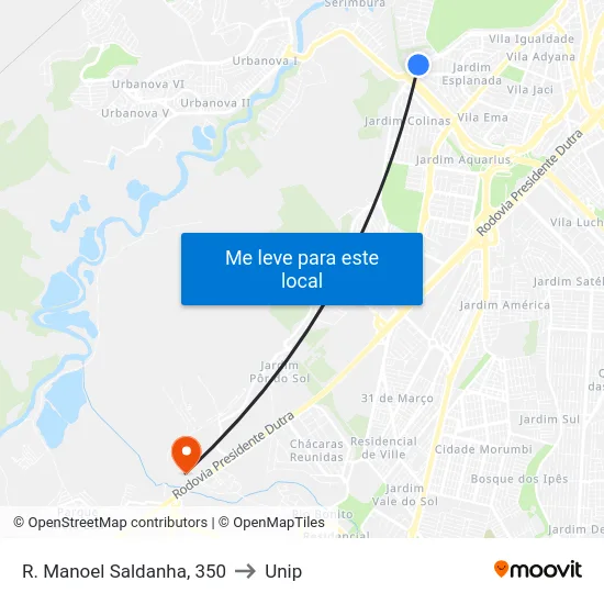 R. Manoel Saldanha, 350 to Unip map