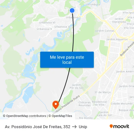 Av. Possidônio José De Freitas, 352 to Unip map