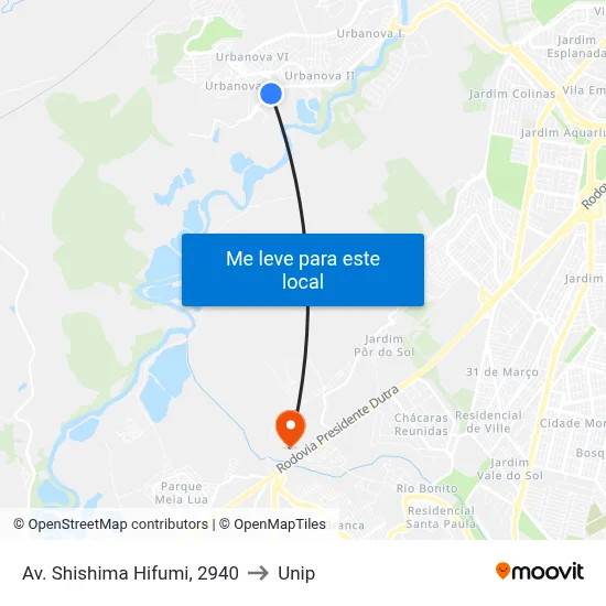 Av. Shishima Hifumi, 2940 to Unip map