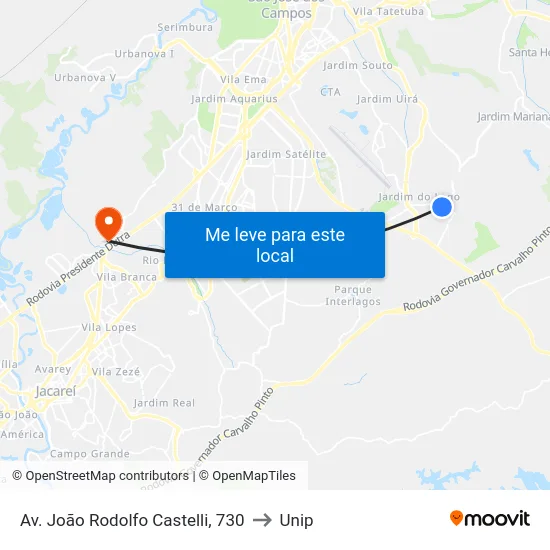 Av. João Rodolfo Castelli, 730 to Unip map