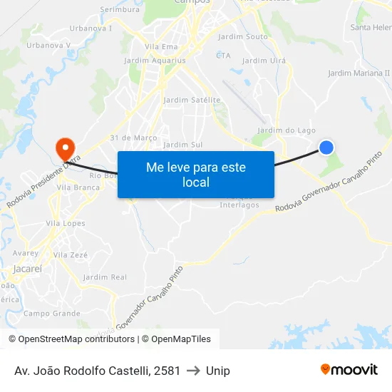 Av. João Rodolfo Castelli, 2581 to Unip map