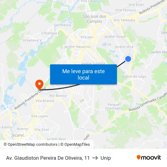 Av. Glaudiston Pereira De Oliveira, 11 to Unip map